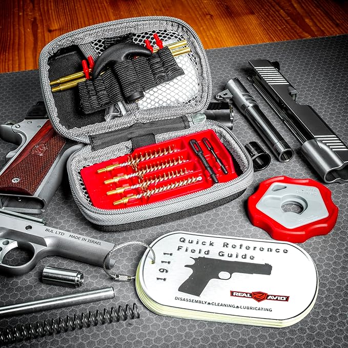 Real Avid Pistol Cleaning Kit 1911 Accessories | 1911 Bushing Wrench Takedown Tool 45 ACP Caliber 22 38 9MM 40 45 Cal Gun Tools & 1911 Field Guide | 9mm Cleaning Kit w/ Gun Cleaning Brush Rods Patches
