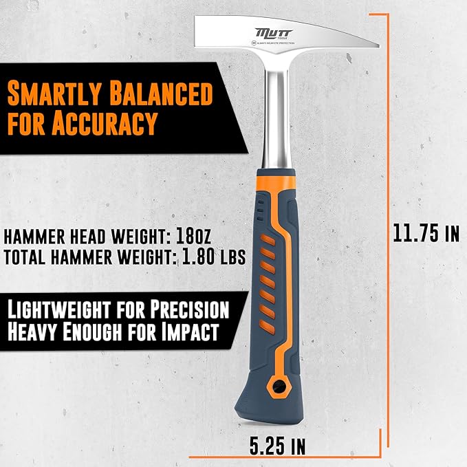 Mutt Tools 18oz Sheet Metal Hammer - Professional Tinners Hammer for Metal Shaping - Forged HVAC Hammer with Ergonomic Handle for Duct Work & Sheet Metal Projects