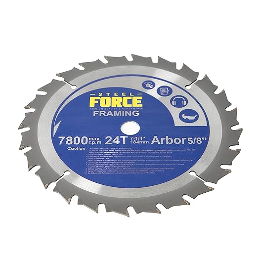 Steel Force WC7224 7-1/4 Inch 24T with 5/8 Inch Arbor TCT Circular Saw Blade for Wood Cutting (24T)