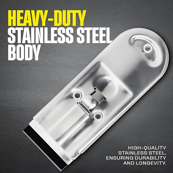 Heavy Duty Retractable Razor Blade Scraper with Stainless Steel Body, Ideal For Removing Stickers, Decals, Paint, Adhesive Residue, and More. Fits All Standard Size Razor Blades