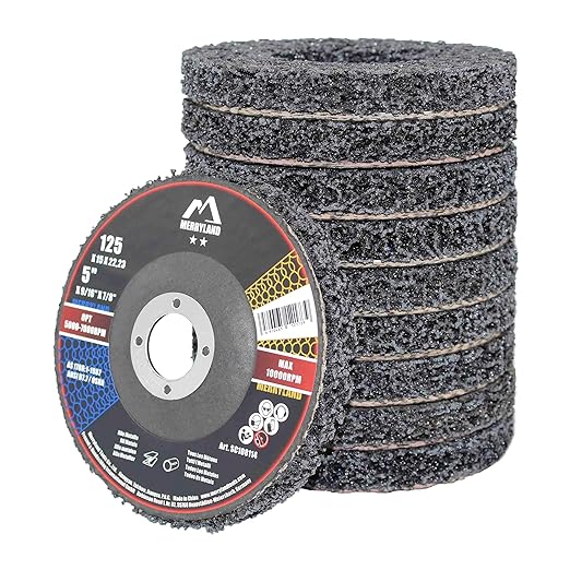Merryland Strip Disc 5 inch Paint Rust Remover Disc for Angle Grinder, 5inch Black Strip Wheel 10 Pack, Stripping Wheel Stripper Wheel INOX Stainless Steel Iron Universal, Craft-Line SC108114-10