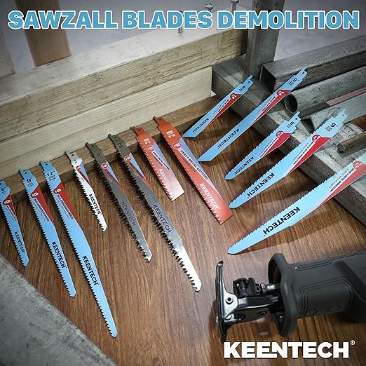 KEENTECH 9 Inch Bi-Metal Reciprocating Saw Blade 5-Pack for General Purpose Metal & Wood Demolition, 8/10 TPI, Fits Milwaukee Sawzall and Other Reciprocating Saws