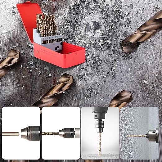 29Pcs Cobalt Drill Bits Set, M35 HSS 135째 Tip, Twist Jobber Length Drill Bit Kit for Hardened Metal, Stainless Steel, Cast Iron, Plastic and Wood with Metal Indexed Storage Case 1/16"-1/2"