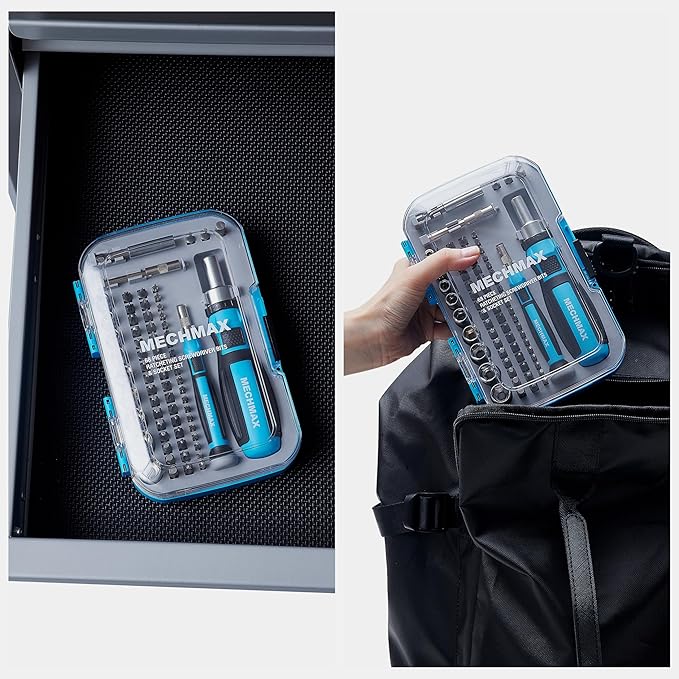 68-Piece MECHMAX Ratcheting Screwdriver Set - Magnetic Bit Driver Kit with Sockets & Precision Tools in Impact Case. Essential for Home, Auto, Electronics & DIY Gifts