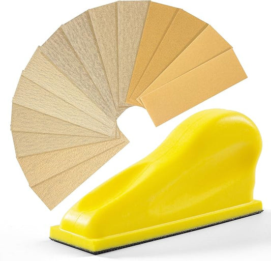 Sanding Block 70 PCS Hand Sander Kit 1 Pack Detail Handle Sanding Tools and Sandpaper 80/120/150/180/220/240/400 Grit for DIY Handicrafts Wood Polishing