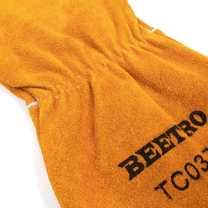 BEETRO Welding Gloves 1 Pair, Cow Leather Forge/Mig/Stick Welder Heat/Fire Resistant, Mitts for Oven/Grill/Fireplace/Furnace/Stove/Pot/Wood Burner/BBQ/Animal handling glove with Soft Lining