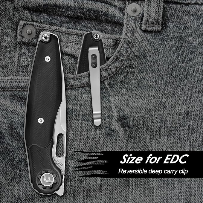 FINTISO Pocket Knife 3" Folding Knife 9Cr18MoV Blade, G10 Handle Design with Pocket Clip for Men Women, Small EDC Knife for Camping, Hunting, Hiking, Survival and Outdoor Activities, ROOK Series