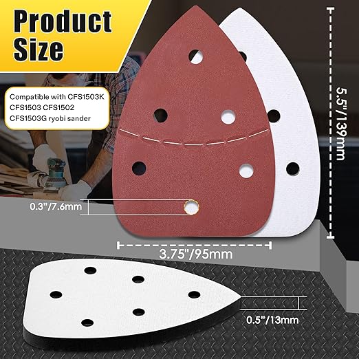 3 Pcs 6 Holes Foam Sanding Pads with 48 Pcs Mouse Sander Sandpaper in 40 60 80 120 150 180 240 320 Grits, Mouse Detail Sanding Interface Pad Compatible with Ryobi Sander