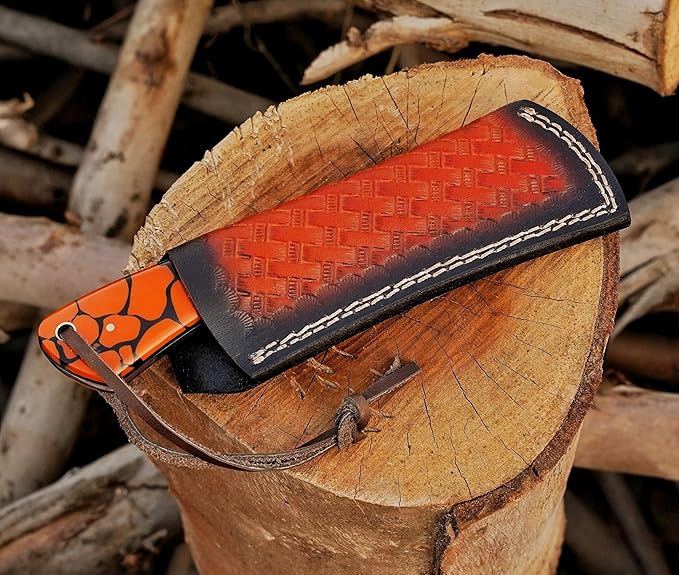 Farrier Rasp Steel Hawkbill Knife, Fixed Blade Full Tang, Leather Sheath, Wire Skinning Utility Knife for Lineman