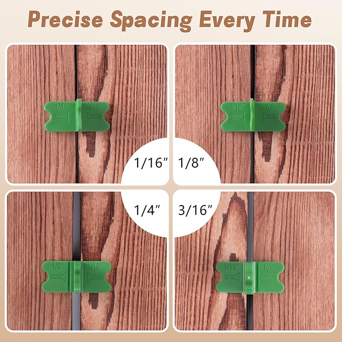 4 Pcs ABS Deck Spacer Tools,4 Thicknesses Deck Board Spacers(1/16", 1/8", 3/16", 1/4"),Green Deck Spacers Assorted for Pressure Treated Composite Decking