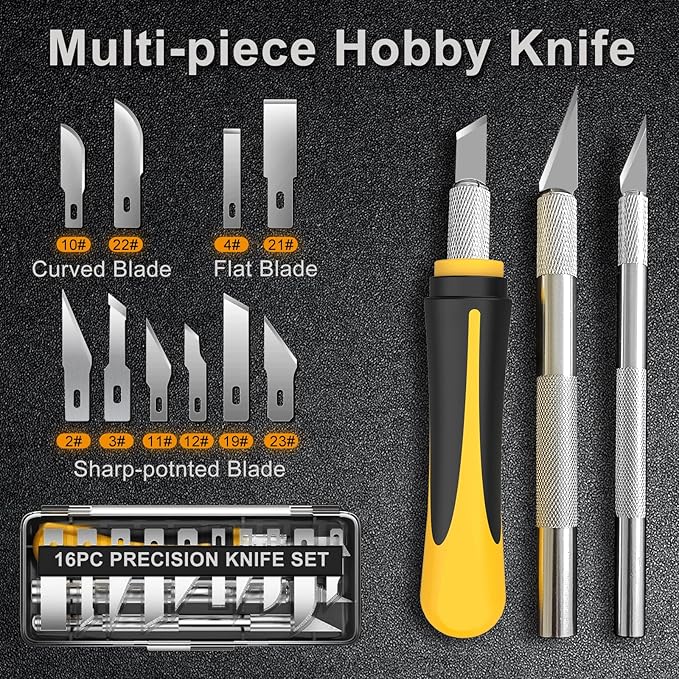 Exacto Knife Set, 16-Piece Hobby Knife & Precision Knife Set, 3-Piece Craft Knife Set with 10-Piece Exacto Blades Sets for Crafting, Modeling, Pumpkin Carving, DIY Art Knife Cutting Tools