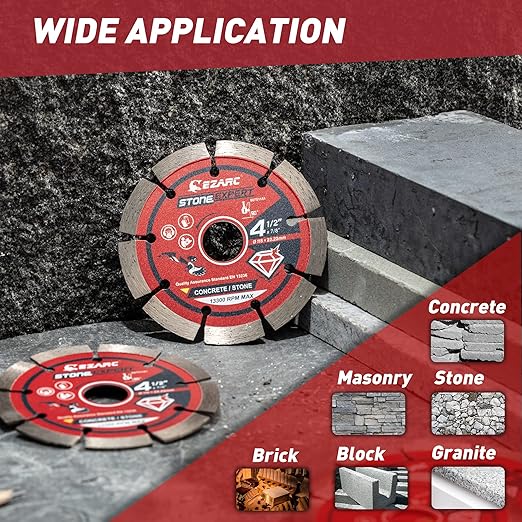 EZARC 4-1/2 inch Segmented Diamond Blade, Diamond Cutting Wheel for Angle Grinder Stone Master, 4.5" Stone Blade for Cutting Concrete Granite Masonry Brick, 7/8"-20mm-5/8 Arbor (2-Pack)