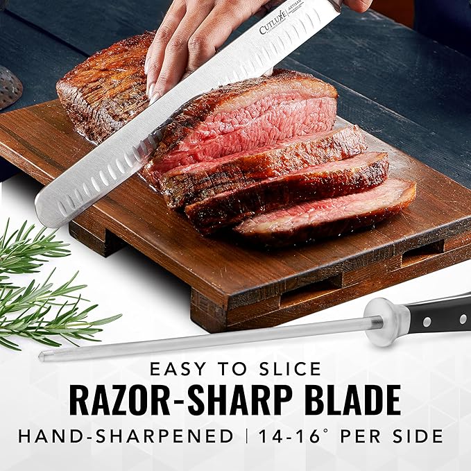 Cutluxe BBQ Knife Carving Set ??12" Brisket Knife & 10" Honing Rod, Butcher Knife Set for Meat Cutting ??Ultra Sharp German Steel, Ergonomic Pakkawood Handles ??Artisan Series