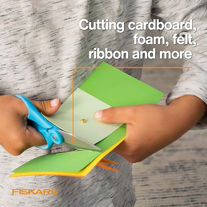 Fiskars Kids Super Scissors ??Cutting Power for Cardboard, Foam, Felt & More with SoftGrip Handles, For Crafting and School Supplies, 6 inches