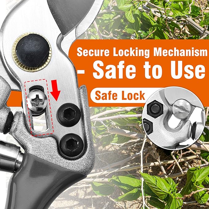 Gardzen 8" Bypass Prunning Shear Garden Scissors, SK5 Sharp Precision Cut Steel Blade Pruner, Blade Lock