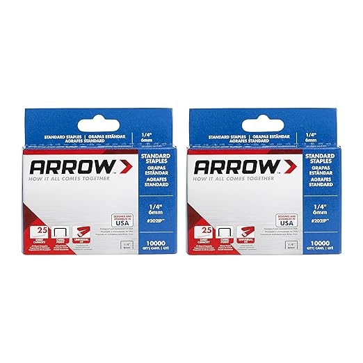 Arrow 202IP-EK 1/4-Inch Length, Galvanized Steel Staples for Desktop Staplers only. Multipack Office Supplies; Business, Classroom Supplies, Home Office, and Craft Use, 2-Pack, 10000 Per Pack