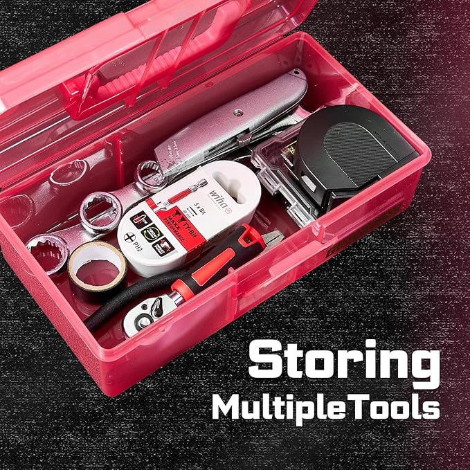 Plastic Tool Box with Lids and Handle,Portable Small Part Organizer Mini Clear Storage Case for Hardware,Screws,Bolts,Nails,Beads,Jewelry and Fishing Accessories Storage,Home DIY(Pink)