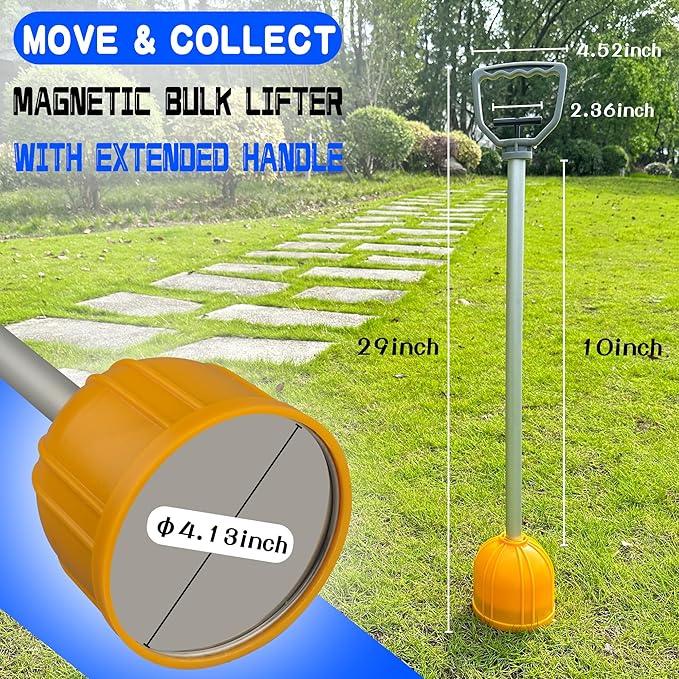 ULIBERMAGNET 29inch Long Reach Magnetic Pickup Tool, Magnetic Bulk Lifter with Quick Release, Yard Pull Magnet Sweeper, Metal Manual Magnetic Swarf Tool with Extended Handle for Nails, Screws, Nut