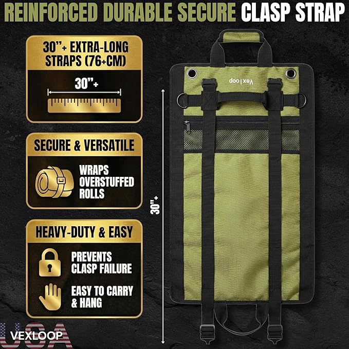 Tool Roll Bag Organizer Aluminium Buckle Heavy Duty | 1680D Oxford Mechanic Wrench Pouch for Truck & Car | Overland Gear Storage for Truck & Jeep | Roll Up Tool Bag Organizer (Green color)