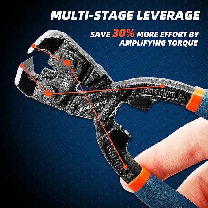 PRIDE&CRAFT 8 inches Nail Puller Heavy Duty Carpenters Pliers Tool with CR-V steel Construction, Nail Remover, End Cutting Pliers, Staple Puller for Woodworking, Framing, and Home Repair