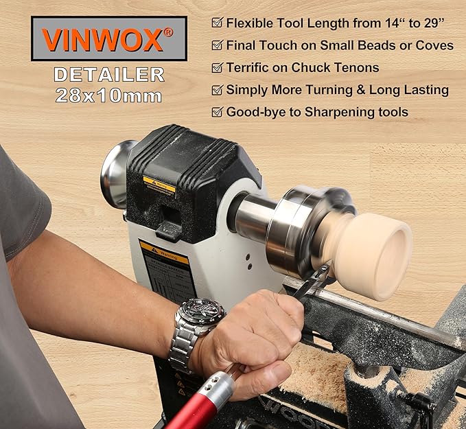 9 PCS Carbide Wood Lathe Turning Tool Set, Pen Turning tools, Including Swan Neck Hollower, Rougher, Finisher, Detailer, Aluminum Handles from 14" to 29", Fine Polished Stainless Steel Shank