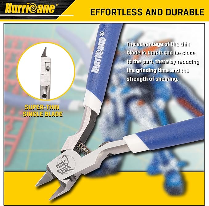 HURRICANE Professional Model Nippers for Gundam - 4.8" Single-Blade Precision and Auto-rebound Spring, Hobby Nippers for Gundam Repairs and Fixes, Includes Leather Sheath & Hex Wrench