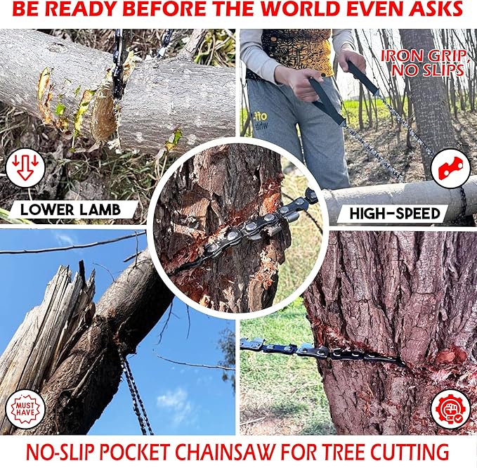 36 Inch Pocket Chainsaw Survival Kit ??Hand Chain Cutting Tool with Wire Cutter, Sharpening File & Storage Box for Camping, Hiking & Outdoor Tree Work