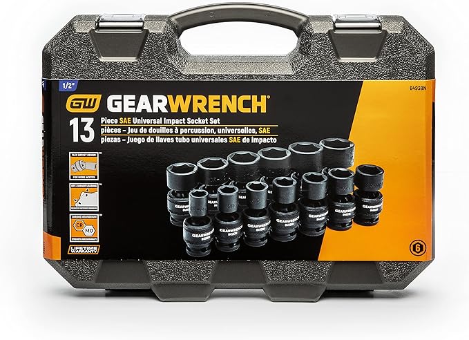 GEARWRENCH 13 Pc. 1/2" Drive 6 Pt. Standard Universal Impact Socket Set, SAE - 84938N