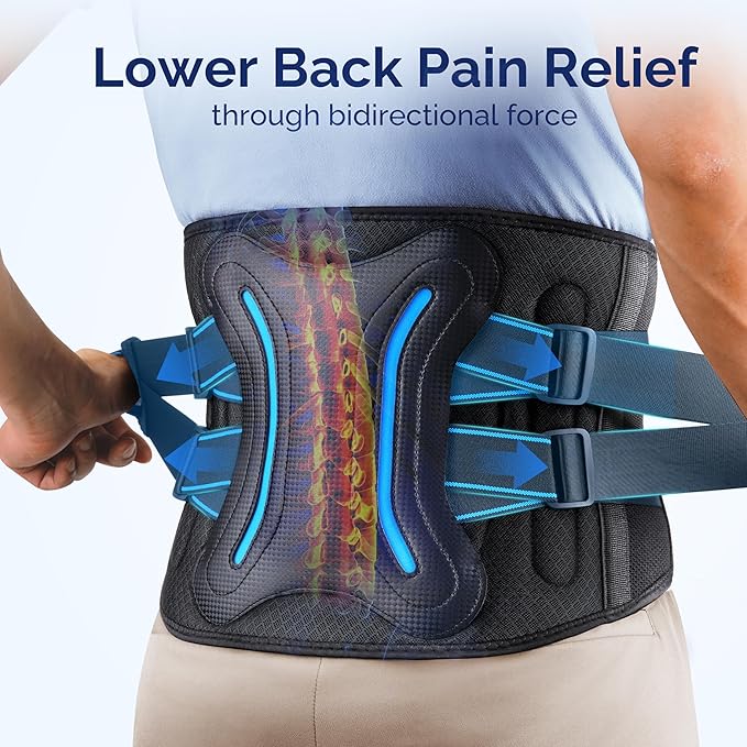 FEATOL Lower Back Brace with 5 Reinforced Stays for Women and Men, Adjustable Snug-Fit Lumbar Support Belt for Work, Size 5XL, Waist 57.5"-65"