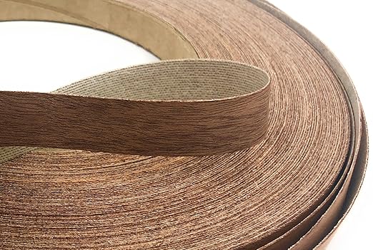 Edge Supply Mahogany 1-1/8 in x 250 ft Roll ??Pre-Glued Iron On Wood Veneer Tape ??Wood Veneer Edge Banding Tape with Hot Melt Adhesive, Smooth Sanded Finish Ideal for Furniture & DIY, Made in USA