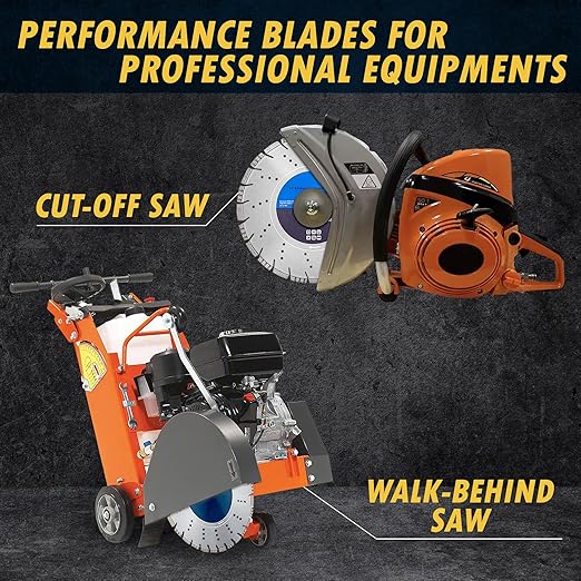 14" All Purpose Diamond Saw Blades for Hard/Reinforced Concrete, Asphalt, Granite, Terrazzo, Ductile Iron Piping, 4-5/8" Cutting Depth, 20mm Arbor