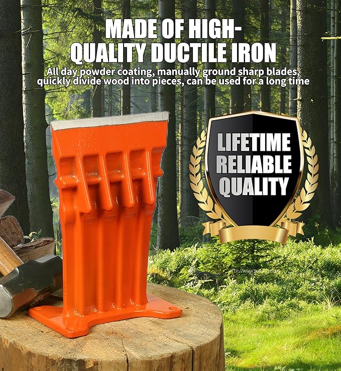 Firewood Kindling Log Wood Splitter ??No Axe! Wedge Point Splits Firewood, 6 Inch, Orange with Safety Cover