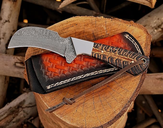 Handmade 1095 Steel Lineman’s Hawkbill knife with Leather sheath, Heavy Duty Utility Knife blade Electrician Wire Skinning knife for professional.