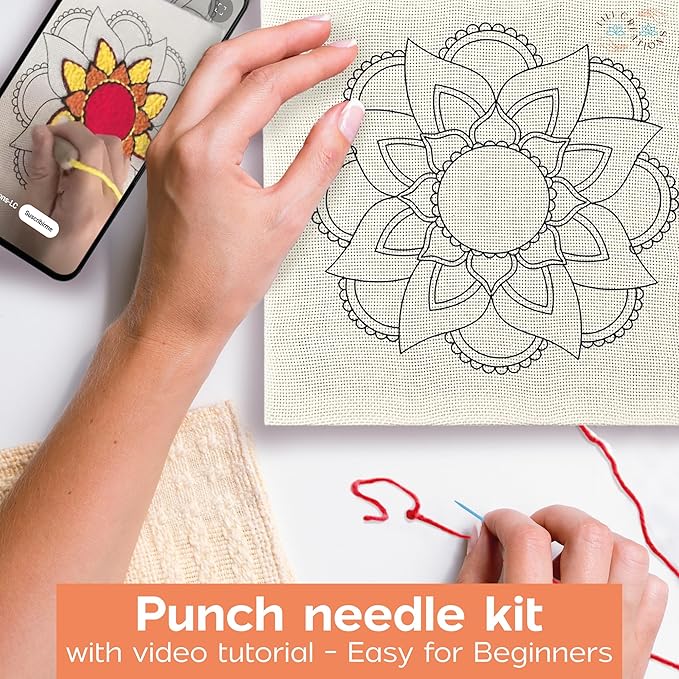 Complete Punch Needle Kit for Beginners & Adults ??DIY Embroidery Punch Stitching Kit with Yarn, Canvas, and Tools ??Perfect for Relaxation, Home D챕cor, Art, & Holiday Crafts