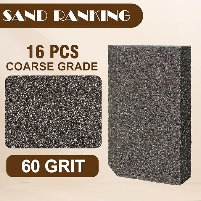 60 Grit Angled Sanding Blocks, Jamiikury Coarse Sand Block Washable and Reusable, Wet & Dry Sandpaper Block for Wood Metal Drywall and Furniture Paint - Pack of 16