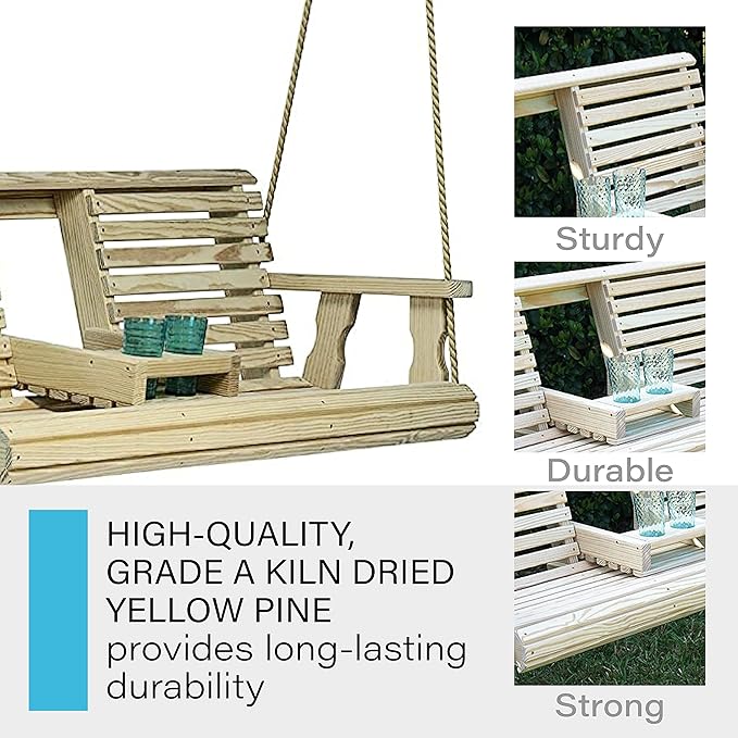 Porchgate Amish Heavy Duty 800 Lb Rollback Console Treated Porch Swing with Hanging Ropes (Unfinished)