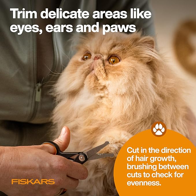 Fiskars Pet, Dog & Cat Grooming Scissors, Rounded Tips & SoftGrip Handle, Cat and Dog Supplies, 5.5?? Orange/Black, Detailing Scissors