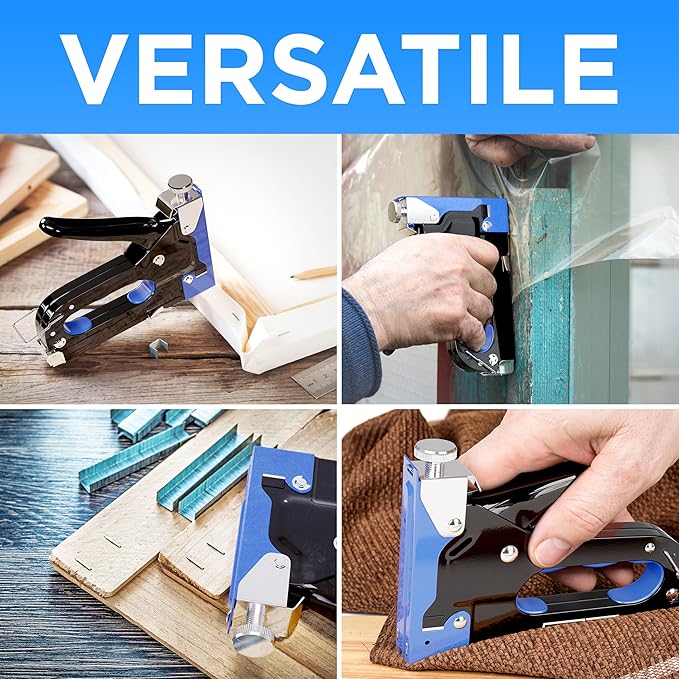 E?줨erk - 5-in-1 Staple Gun Set - Heavy-Duty Stapler w/ 1500 Staples & Staple Remover for Wood, Fabric, Carpet & Wire Mesh - Hand Tacker w/Power Adjustment for Construction, Crafts & Upholstery Work