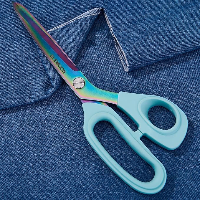 10-Inch Scissors All Purpose - Premium Steel, Tailor Sewing Craft Scissors for Fabric, Leather & Clothing, Light Blue
