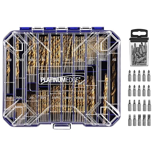 276pc Titanium Twist Drill Bit Set with S2 Bits 135° Tip High Speed Steel, Size from 1/16" up to 1/2", Ideal in Wood Cast Iron Aluminum Alloy Plastic Fiberglass, Clear Lid Case