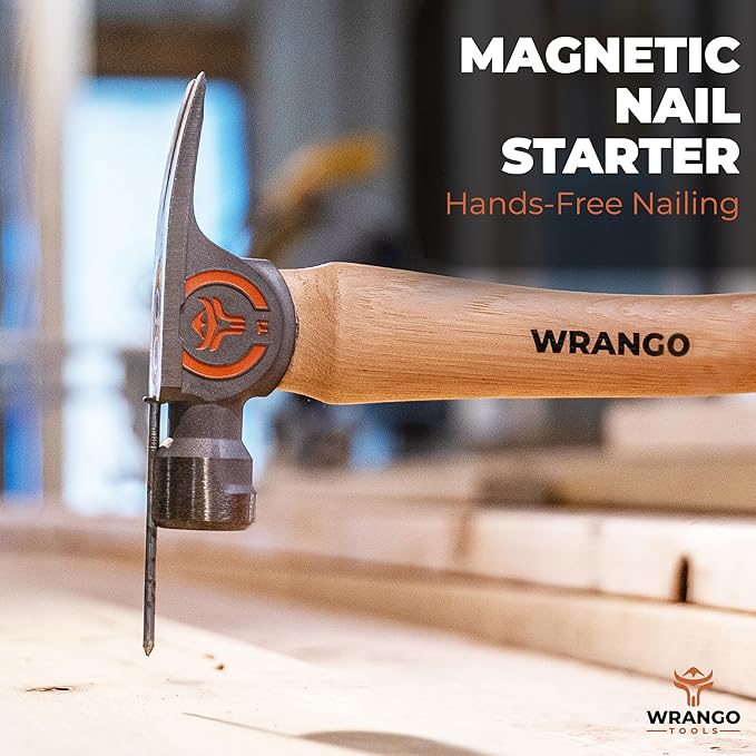 Wrango Tools Titanium Framing Hammer ??14oz Head, 17in Wood Handle, Milled Face, 38mm Diameter Pole