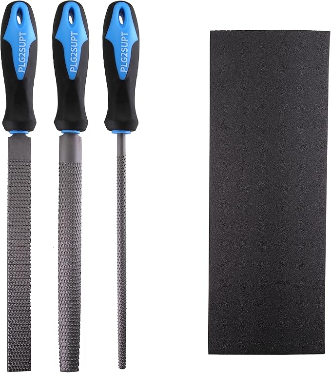 Plg2Sup 3PC Wood File Set, Wood Rasps for Woodworking, Woodworking Files, Round, Half-round, Flat File Rasp and Sand Papers Set for Woodworking & Shaping, Sharping Wood