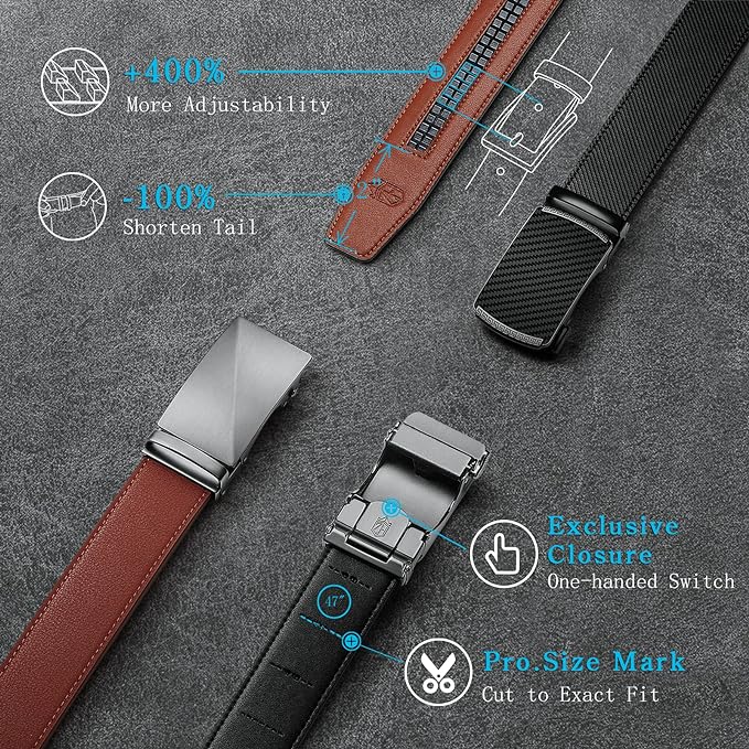 Zitahli Belt Men, Ratchet Belt Dress with 1 3/8" Premium Leather,Slide Belt with Easier Adjustable Automatic Buckle