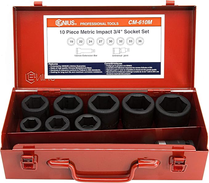 Genius Tools 10 Piece 3/4" Dr. Metric Impact Socket Set CM-610M
