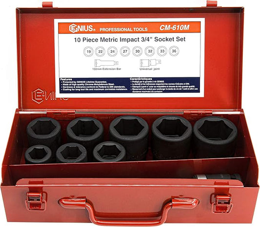 Genius Tools 10 Piece 3/4" Dr. Metric Impact Socket Set CM-610M