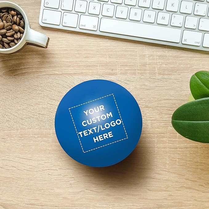 Custom Stress Balls for Adults Set of 100, Personalized Bulk Pack - Relief, Perfect for Your Desk, Office or Home - Blue