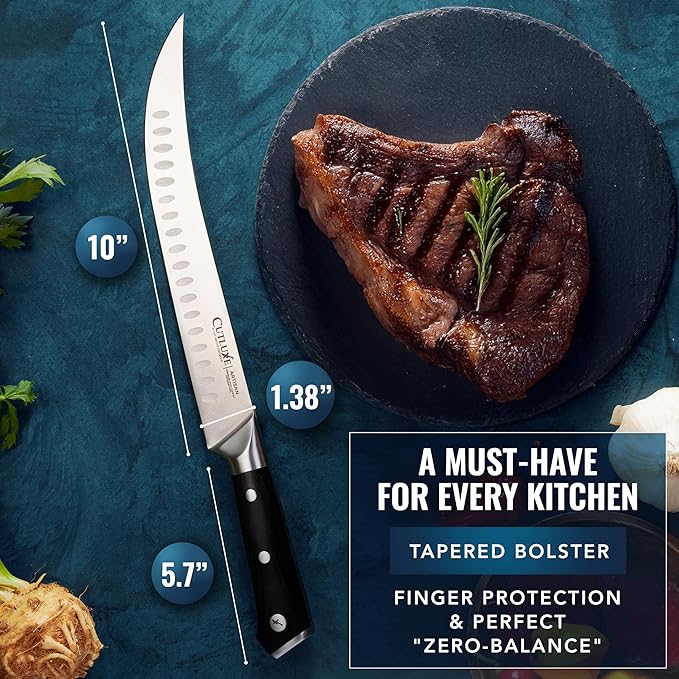 Cutluxe Butcher Knife ??10??Cimeter Breaking Knife, Razor Sharp Forged High Carbon German Steel, Full Tang Meat Carving Knife, Ergonomic Handle Design, Grilling Gifts for Men ??Artisan Series