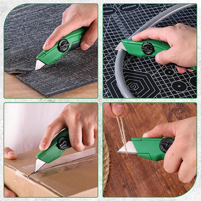 SK Fixed Blade Utility Knife, Heavy Duty Zinc Alloy Box Cutter, Tool-Free Blade Change, Blades Storage in Shell, Extra 5 SK2M Blades Included