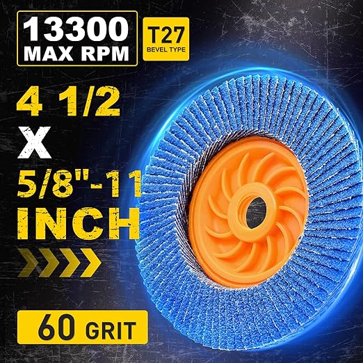 Flap Discs 4 1/2 for Angle Grinder no Tools Installation, 60 Grit Flap Disc, 4.5" x 7/8" High Density Trimmable Zirconia Type 27 Flap Sanding Disc for Grinding, Rust Removal and Sanding (10 Pack)