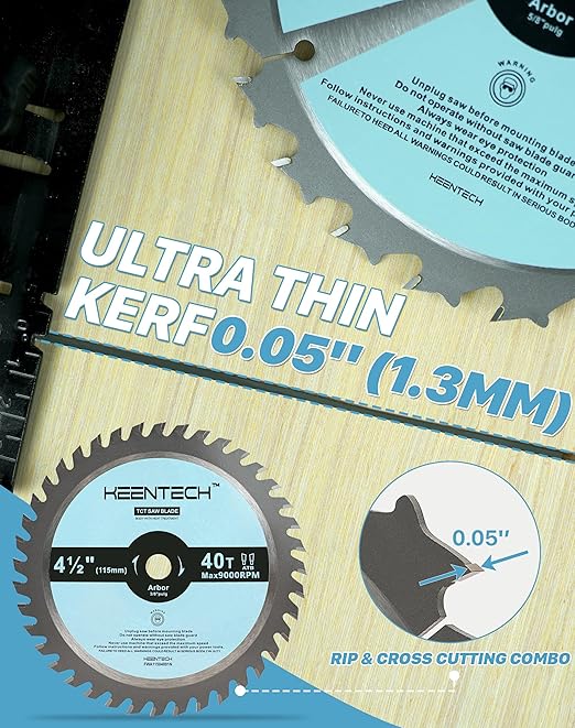 KEENTECH 4-1/2" Dia. by 3/8" Bore 40 Tooth Fine Finish Circular Saw Blade 3-Pack for Compact Circular Saws, Tungsten Carbide Tipped, ATAF Grind